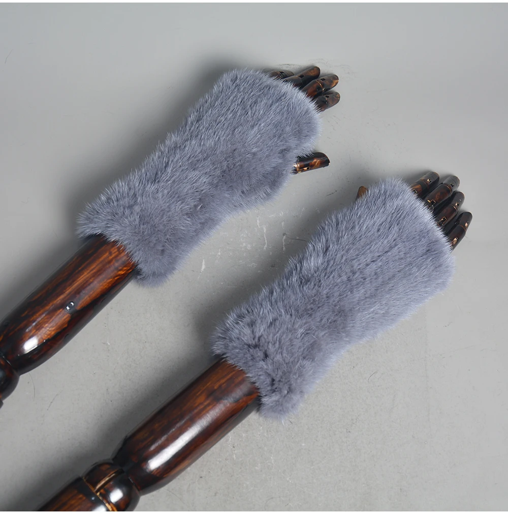 New Women 100% Real Genuine Knitted Mink Fur Mittens Winter Warm Lady Real Fur Fingerless Gloves Handmade Knit Mink Fur Mitten