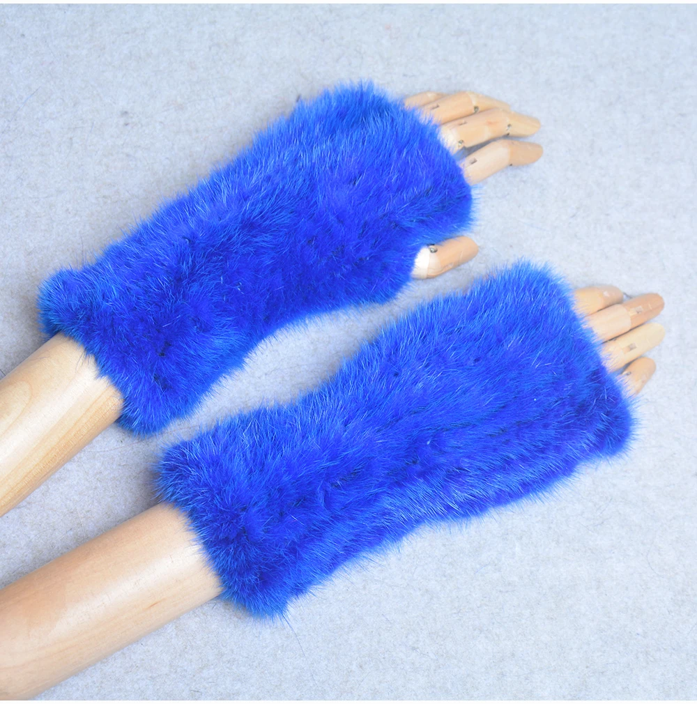 New Women 100% Real Genuine Knitted Mink Fur Mittens Winter Warm Lady Real Fur Fingerless Gloves Handmade Knit Mink Fur Mitten