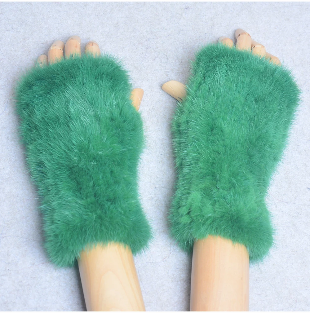 New Women 100% Real Genuine Knitted Mink Fur Mittens Winter Warm Lady Real Fur Fingerless Gloves Handmade Knit Mink Fur Mitten