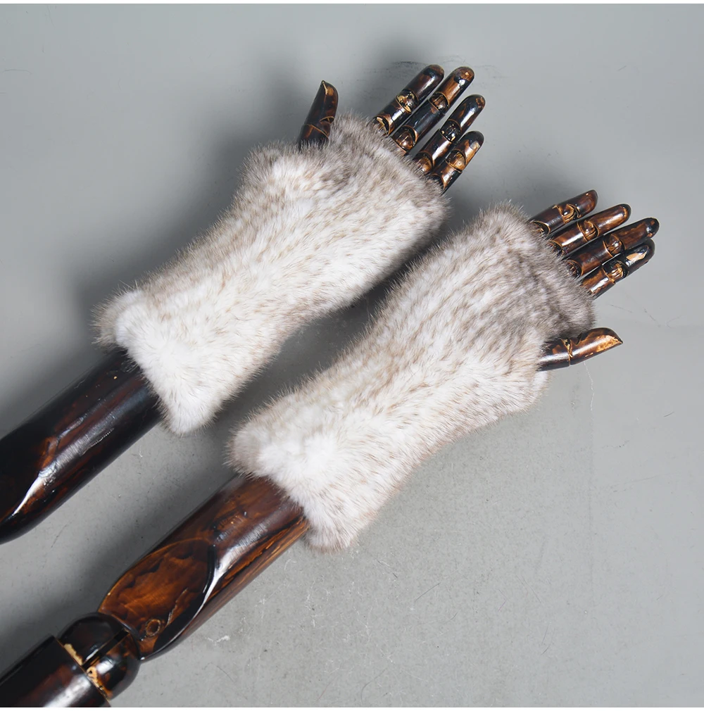 New Women 100% Real Genuine Knitted Mink Fur Mittens Winter Warm Lady Real Fur Fingerless Gloves Handmade Knit Mink Fur Mitten