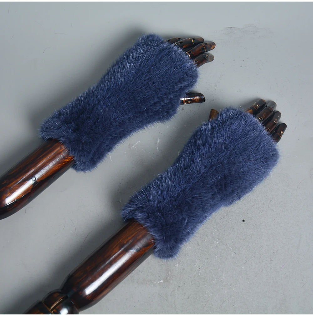 New Women 100% Real Genuine Knitted Mink Fur Mittens Winter Warm Lady Real Fur Fingerless Gloves Handmade Knit Mink Fur Mitten