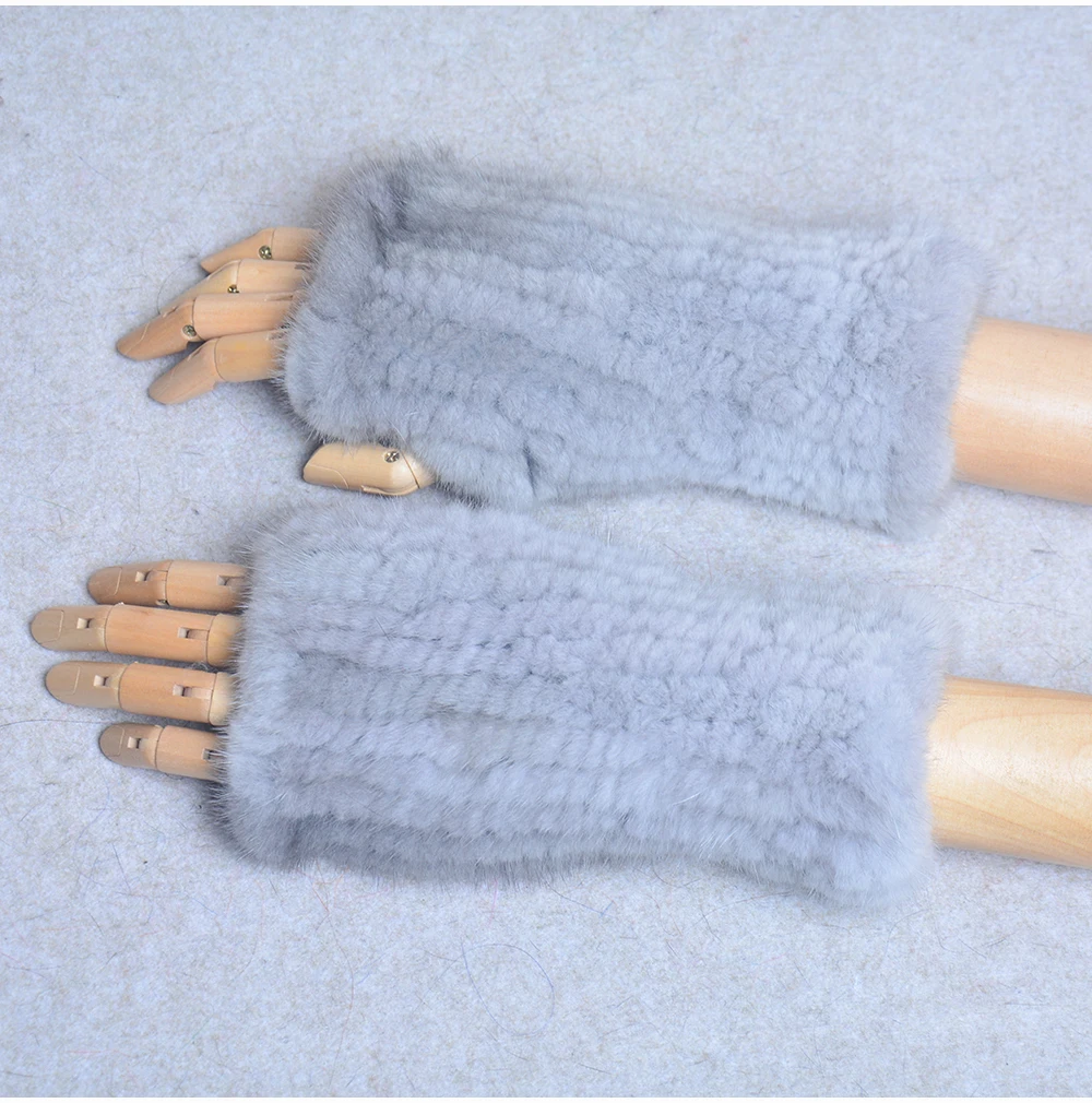 New Women 100% Real Genuine Knitted Mink Fur Mittens Winter Warm Lady Real Fur Fingerless Gloves Handmade Knit Mink Fur Mitten