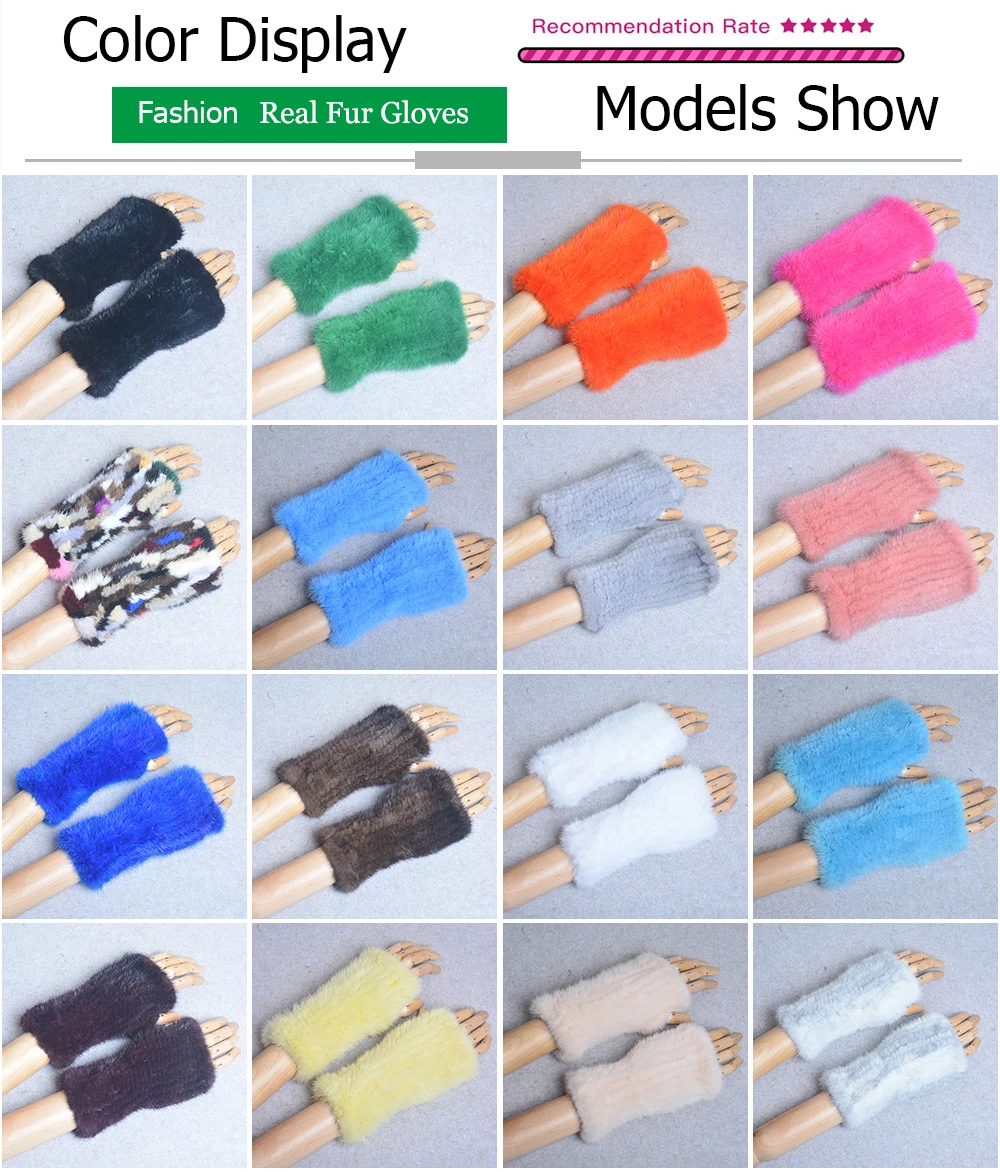 New Women 100% Real Genuine Knitted Mink Fur Mittens Winter Warm Lady Real Fur Fingerless Gloves Handmade Knit Mink Fur Mitten