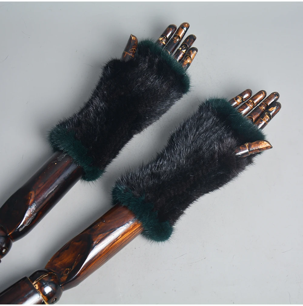 New Women 100% Real Genuine Knitted Mink Fur Mittens Winter Warm Lady Real Fur Fingerless Gloves Handmade Knit Mink Fur Mitten