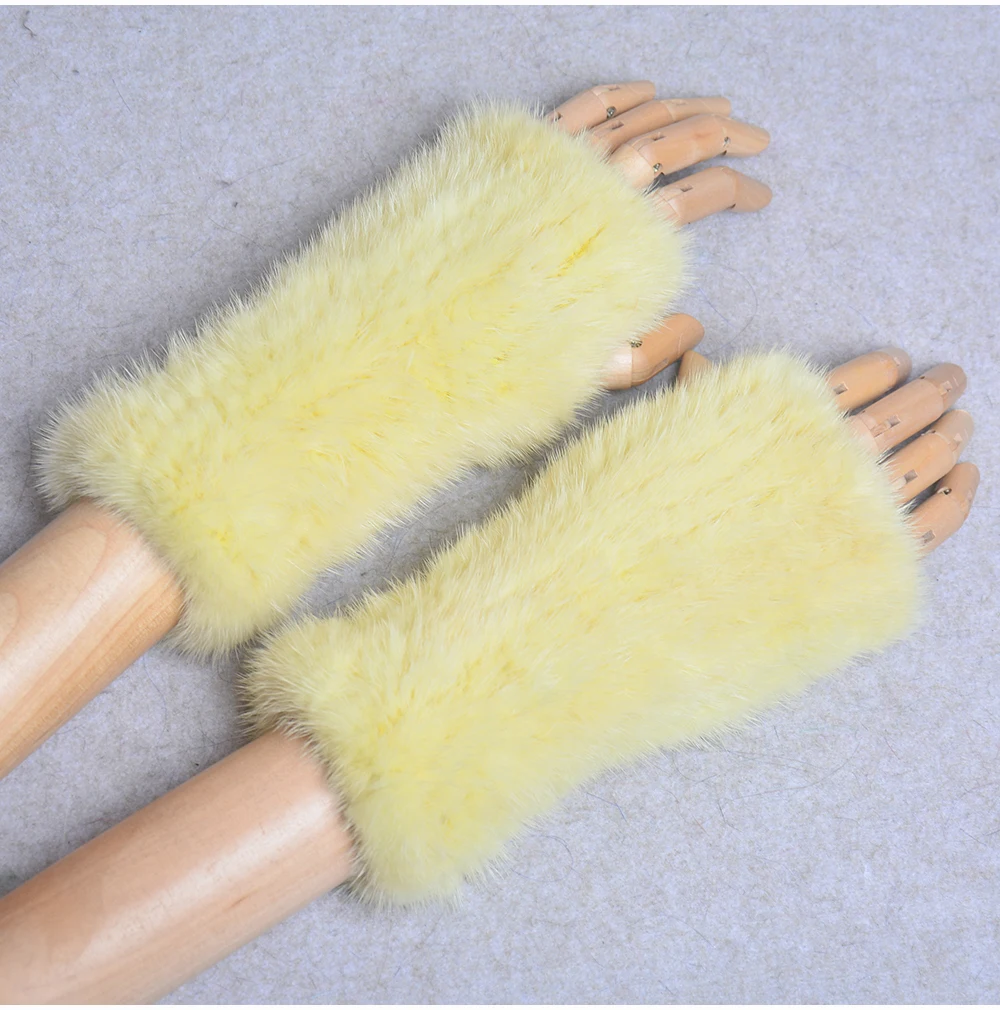 New Women 100% Real Genuine Knitted Mink Fur Mittens Winter Warm Lady Real Fur Fingerless Gloves Handmade Knit Mink Fur Mitten