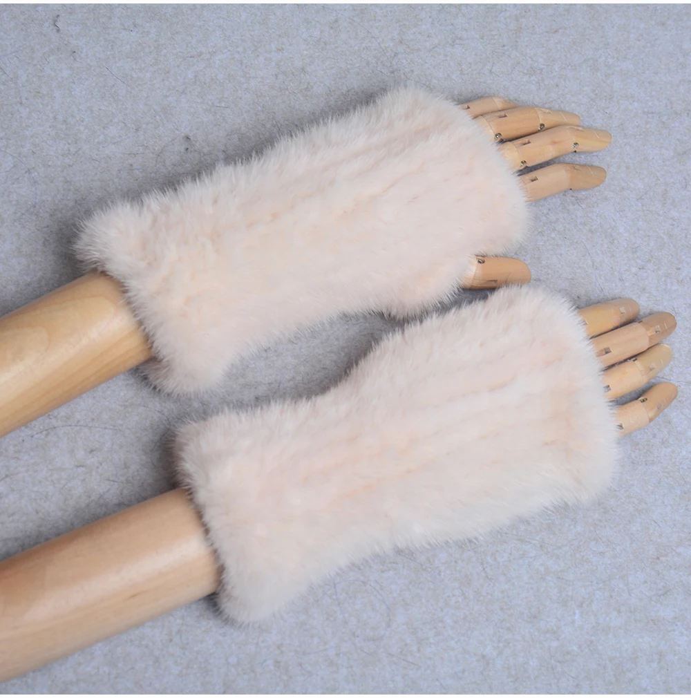 New Women 100% Real Genuine Knitted Mink Fur Mittens Winter Warm Lady Real Fur Fingerless Gloves Handmade Knit Mink Fur Mitten