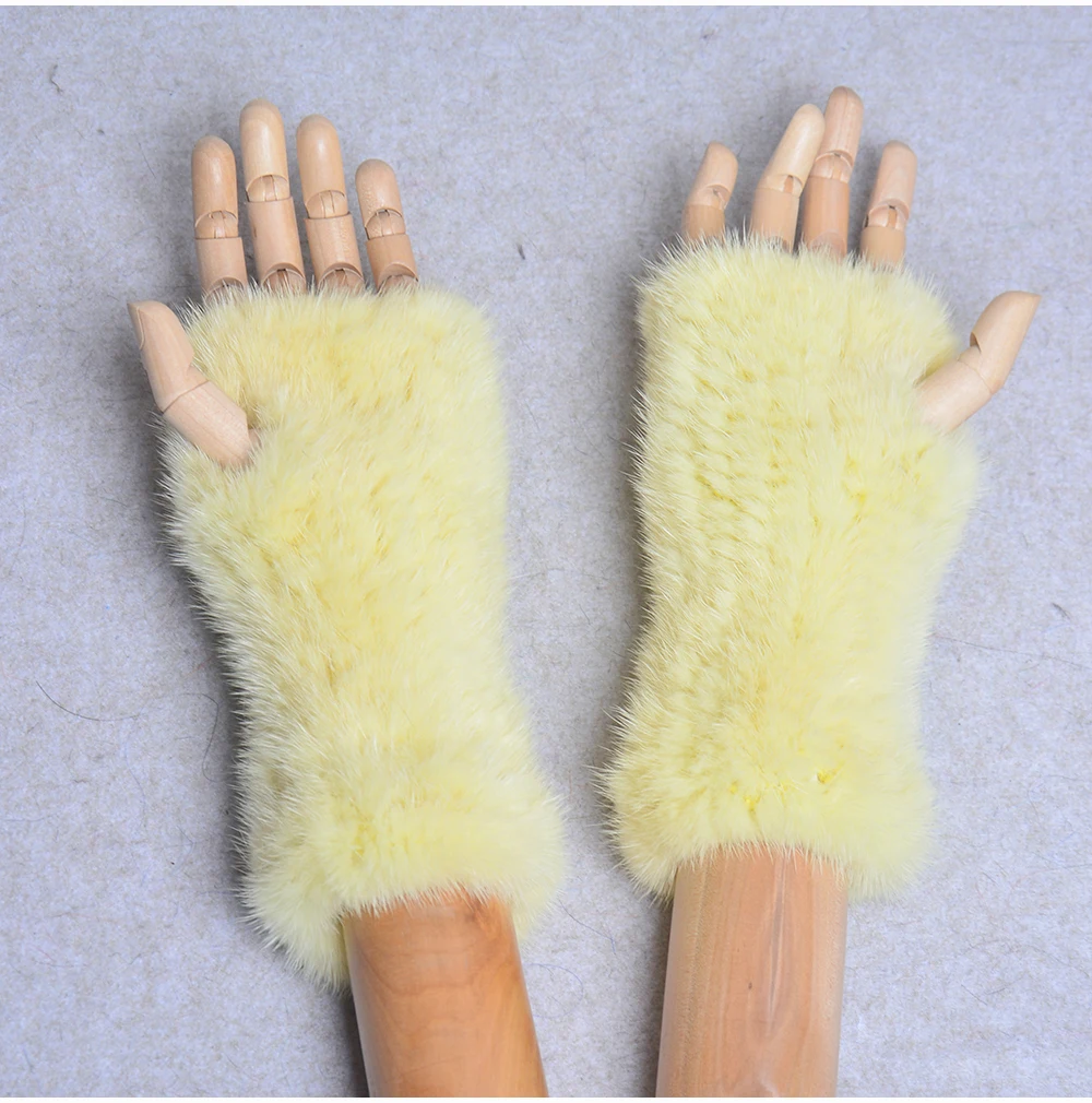 New Women 100% Real Genuine Knitted Mink Fur Mittens Winter Warm Lady Real Fur Fingerless Gloves Handmade Knit Mink Fur Mitten