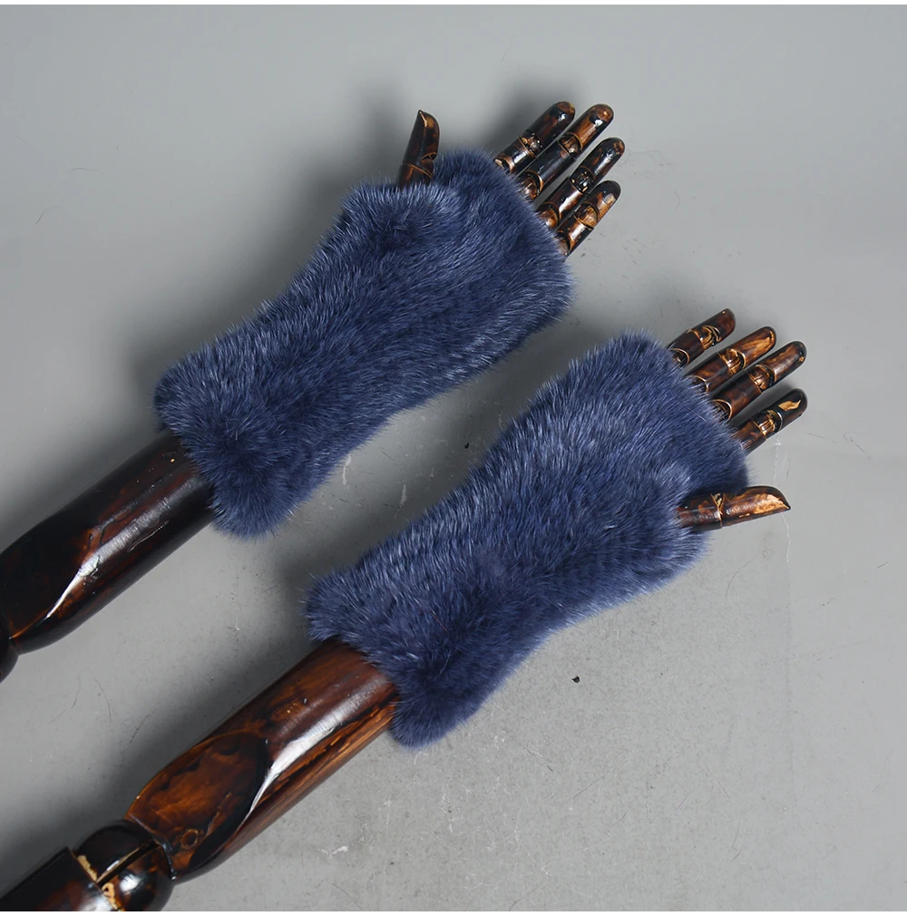 New Women 100% Real Genuine Knitted Mink Fur Mittens Winter Warm Lady Real Fur Fingerless Gloves Handmade Knit Mink Fur Mitten