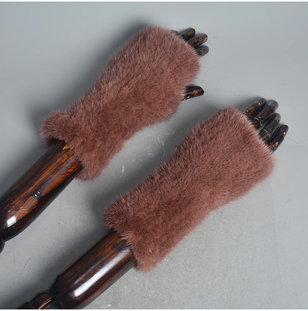 New Women 100% Real Genuine Knitted Mink Fur Mittens Winter Warm Lady Real Fur Fingerless Gloves Handmade Knit Mink Fur Mitten