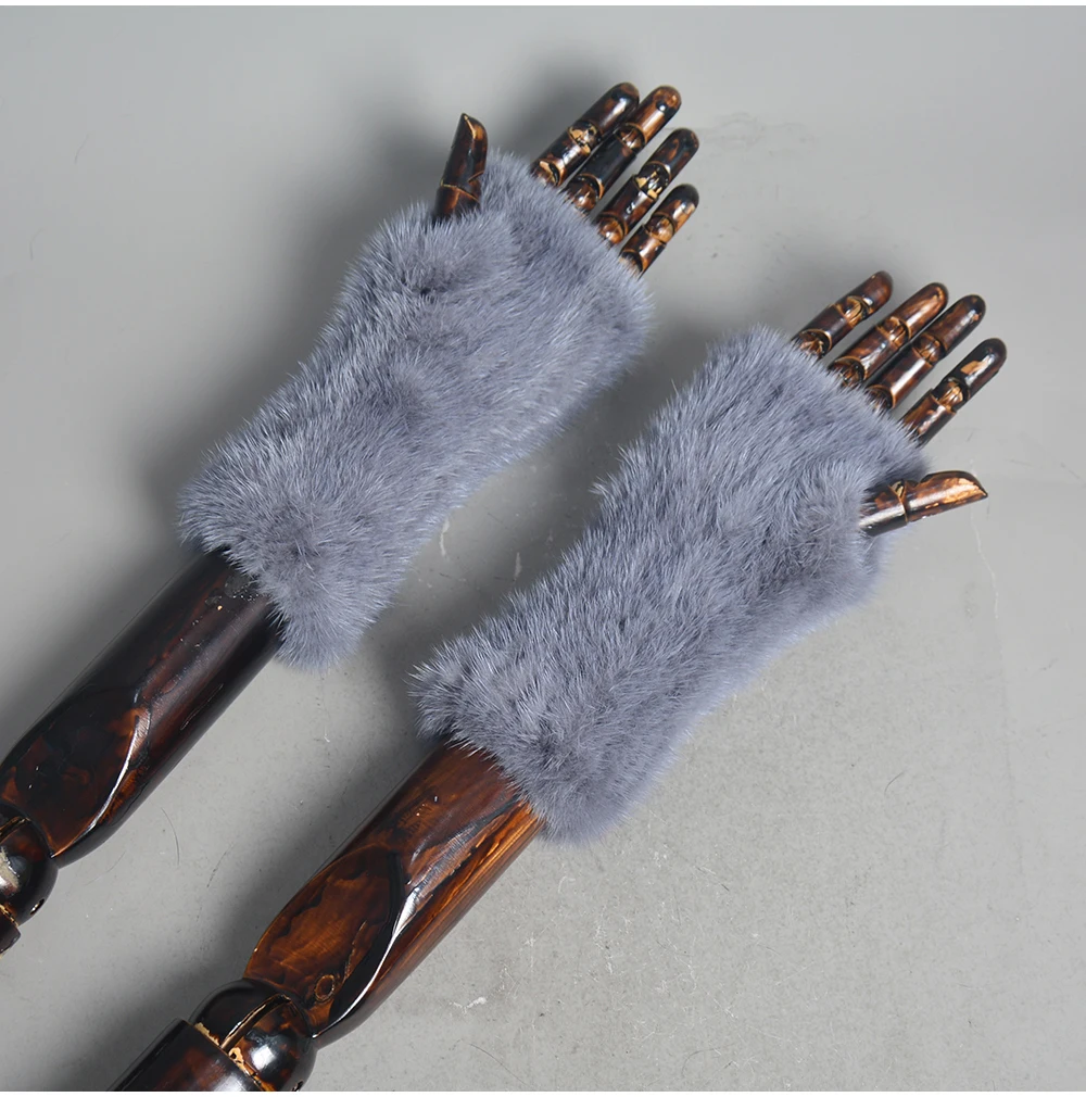 New Women 100% Real Genuine Knitted Mink Fur Mittens Winter Warm Lady Real Fur Fingerless Gloves Handmade Knit Mink Fur Mitten