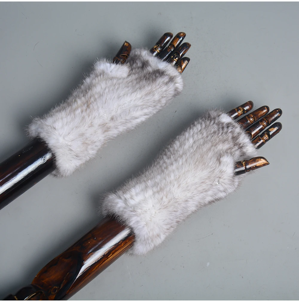 New Women 100% Real Genuine Knitted Mink Fur Mittens Winter Warm Lady Real Fur Fingerless Gloves Handmade Knit Mink Fur Mitten