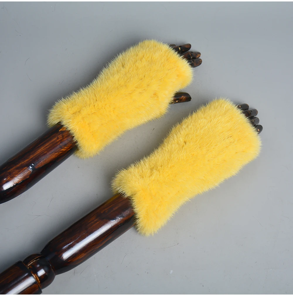 New Women 100% Real Genuine Knitted Mink Fur Mittens Winter Warm Lady Real Fur Fingerless Gloves Handmade Knit Mink Fur Mitten