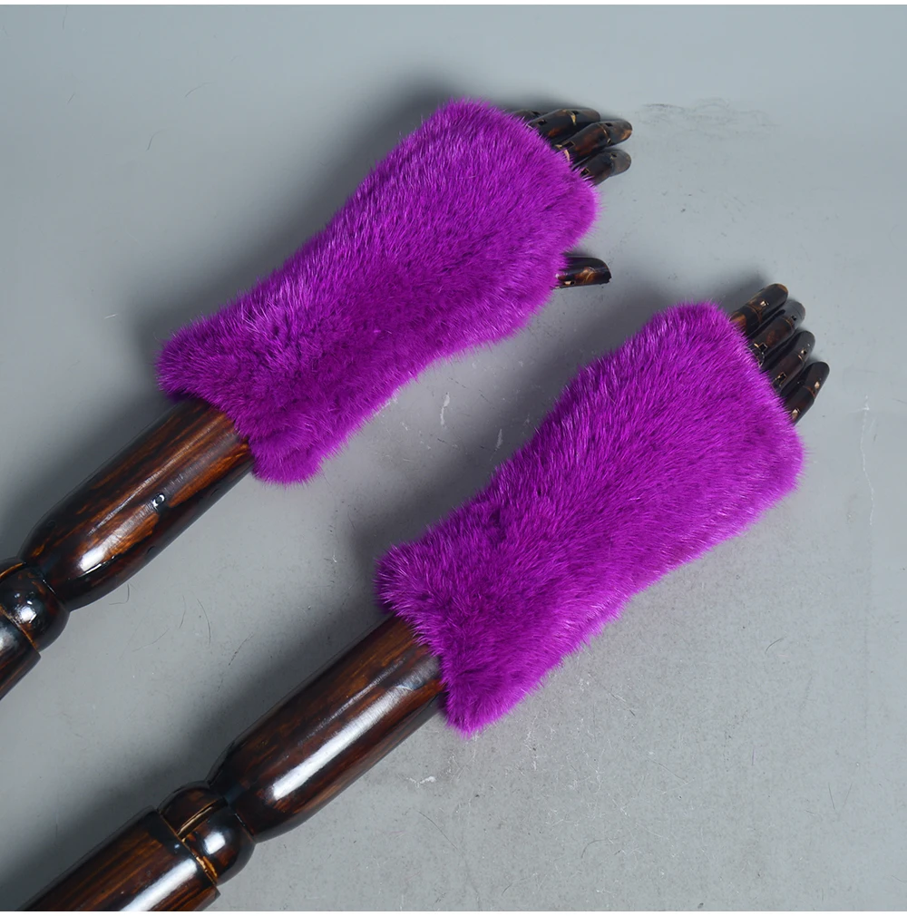 New Women 100% Real Genuine Knitted Mink Fur Mittens Winter Warm Lady Real Fur Fingerless Gloves Handmade Knit Mink Fur Mitten