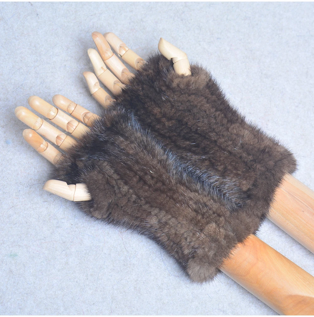 New Women 100% Real Genuine Knitted Mink Fur Mittens Winter Warm Lady Real Fur Fingerless Gloves Handmade Knit Mink Fur Mitten