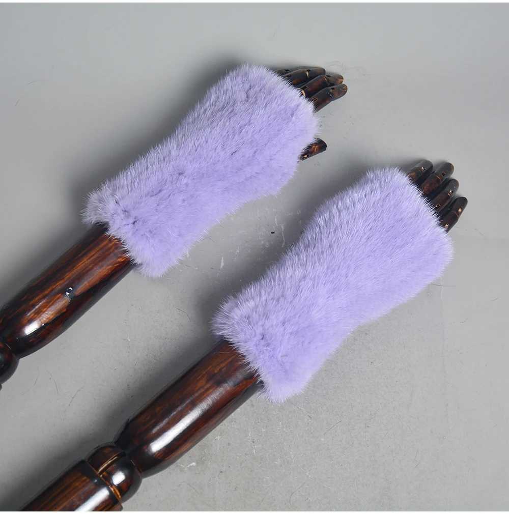 New Women 100% Real Genuine Knitted Mink Fur Mittens Winter Warm Lady Real Fur Fingerless Gloves Handmade Knit Mink Fur Mitten