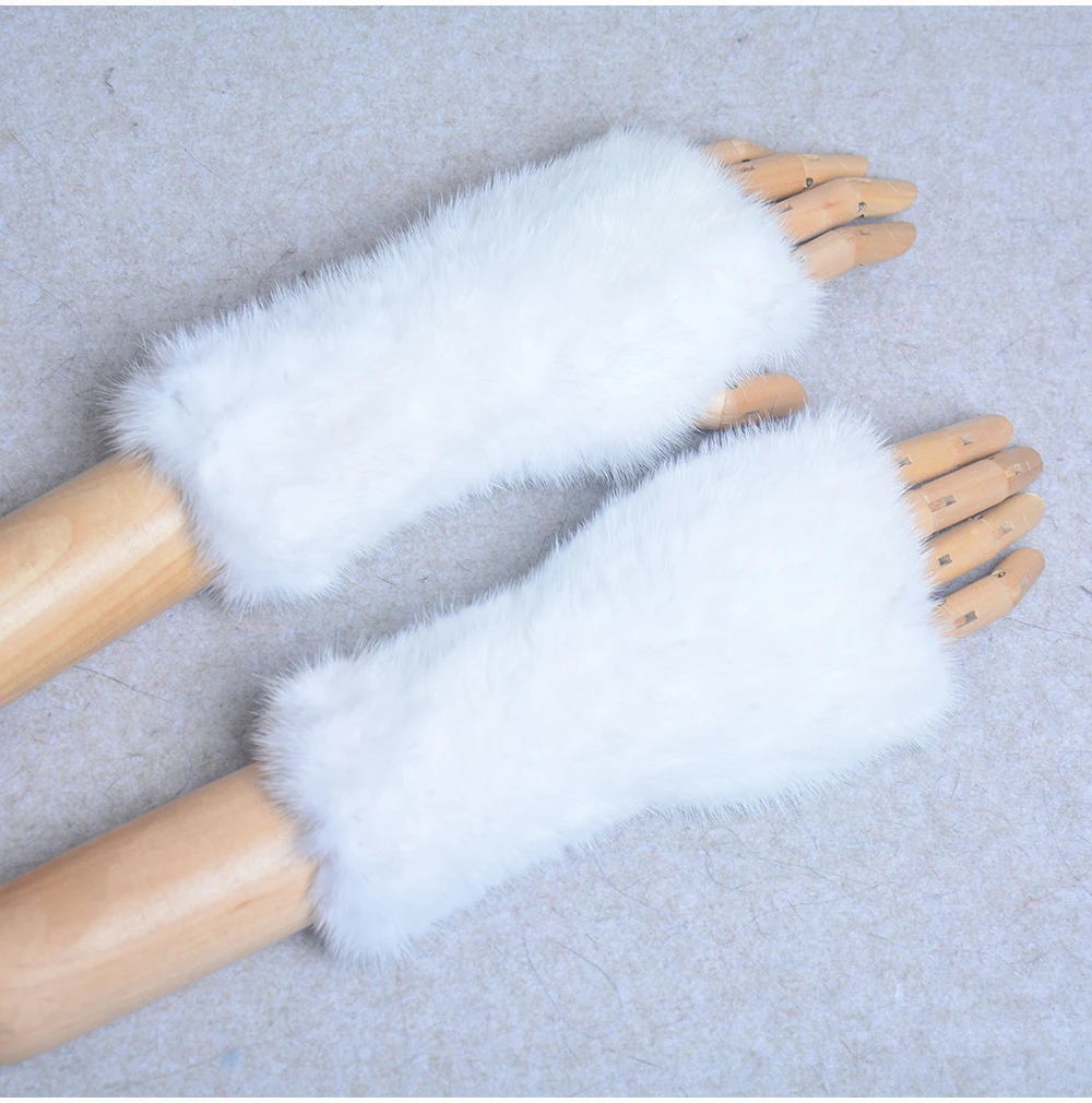 New Women 100% Real Genuine Knitted Mink Fur Mittens Winter Warm Lady Real Fur Fingerless Gloves Handmade Knit Mink Fur Mitten