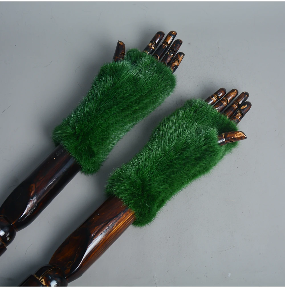 New Women 100% Real Genuine Knitted Mink Fur Mittens Winter Warm Lady Real Fur Fingerless Gloves Handmade Knit Mink Fur Mitten