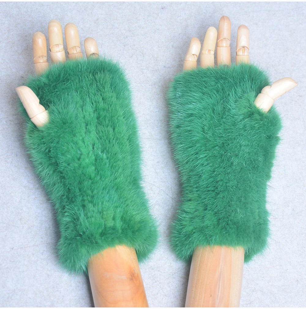 New Women 100% Real Genuine Knitted Mink Fur Mittens Winter Warm Lady Real Fur Fingerless Gloves Handmade Knit Mink Fur Mitten