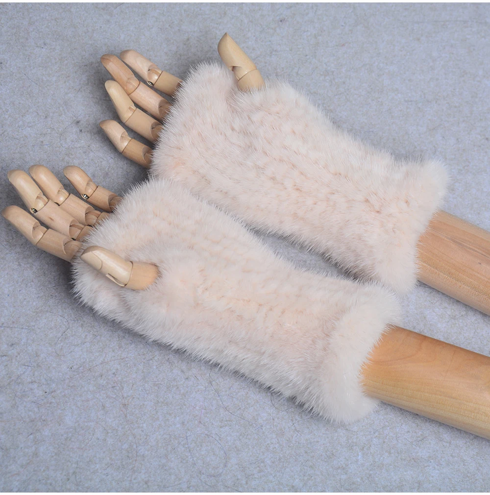 New Women 100% Real Genuine Knitted Mink Fur Mittens Winter Warm Lady Real Fur Fingerless Gloves Handmade Knit Mink Fur Mitten