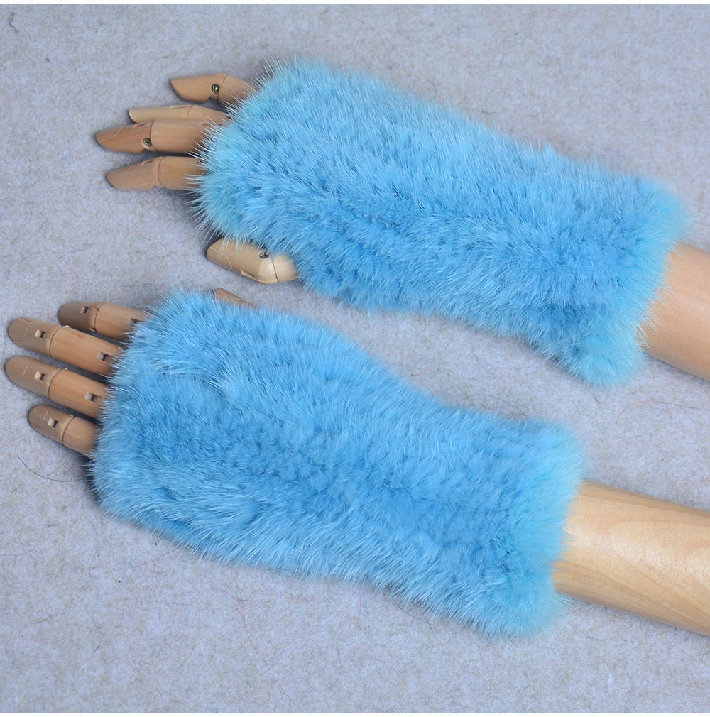 New Women 100% Real Genuine Knitted Mink Fur Mittens Winter Warm Lady Real Fur Fingerless Gloves Handmade Knit Mink Fur Mitten