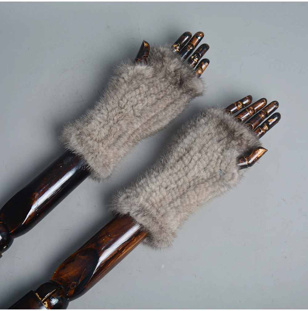 New Women 100% Real Genuine Knitted Mink Fur Mittens Winter Warm Lady Real Fur Fingerless Gloves Handmade Knit Mink Fur Mitten