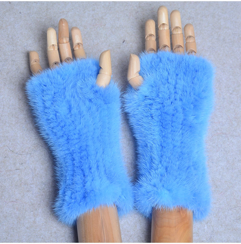New Women 100% Real Genuine Knitted Mink Fur Mittens Winter Warm Lady Real Fur Fingerless Gloves Handmade Knit Mink Fur Mitten