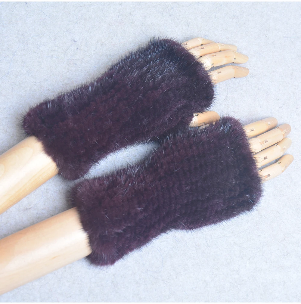 New Women 100% Real Genuine Knitted Mink Fur Mittens Winter Warm Lady Real Fur Fingerless Gloves Handmade Knit Mink Fur Mitten