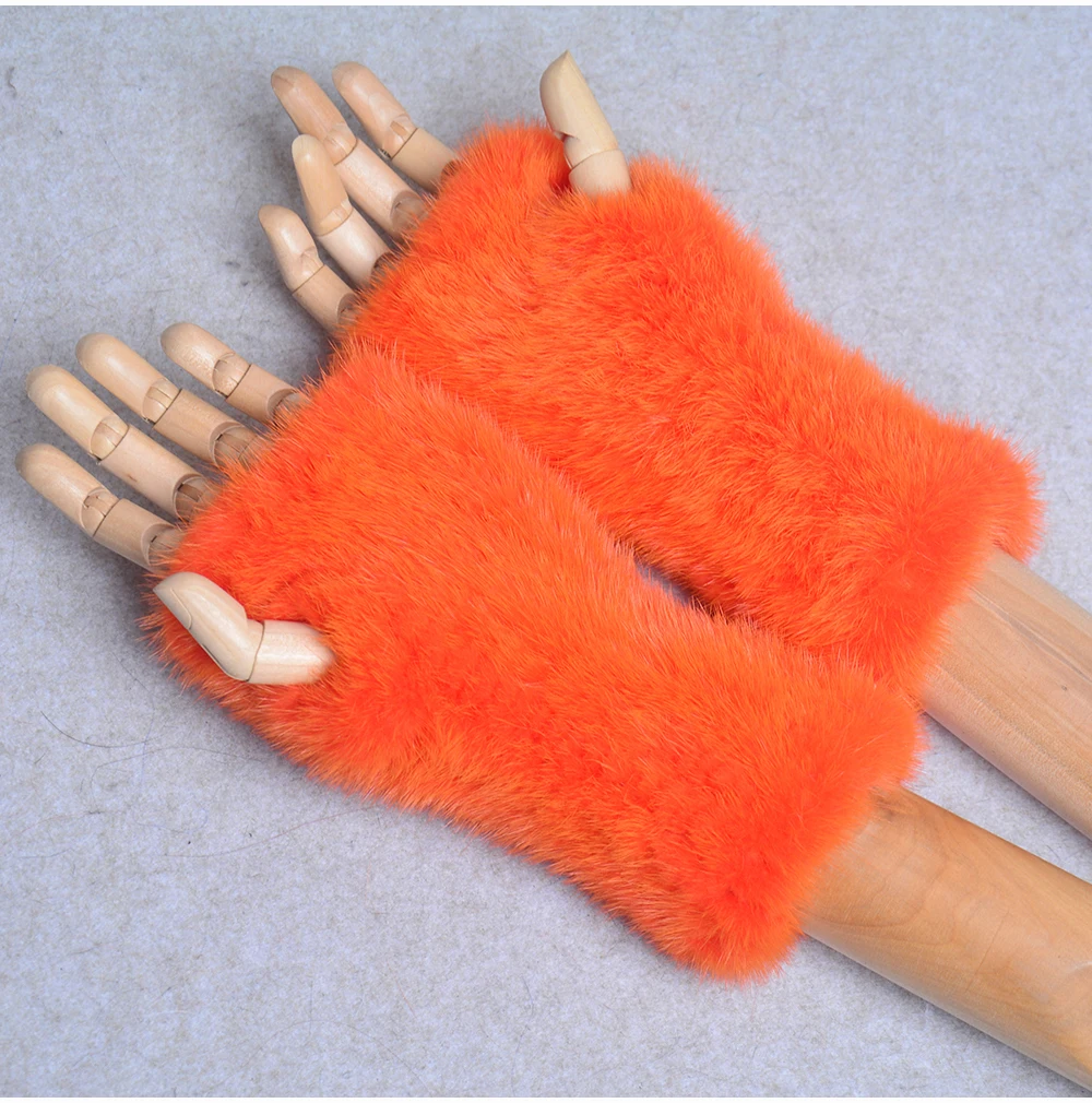 New Women 100% Real Genuine Knitted Mink Fur Mittens Winter Warm Lady Real Fur Fingerless Gloves Handmade Knit Mink Fur Mitten