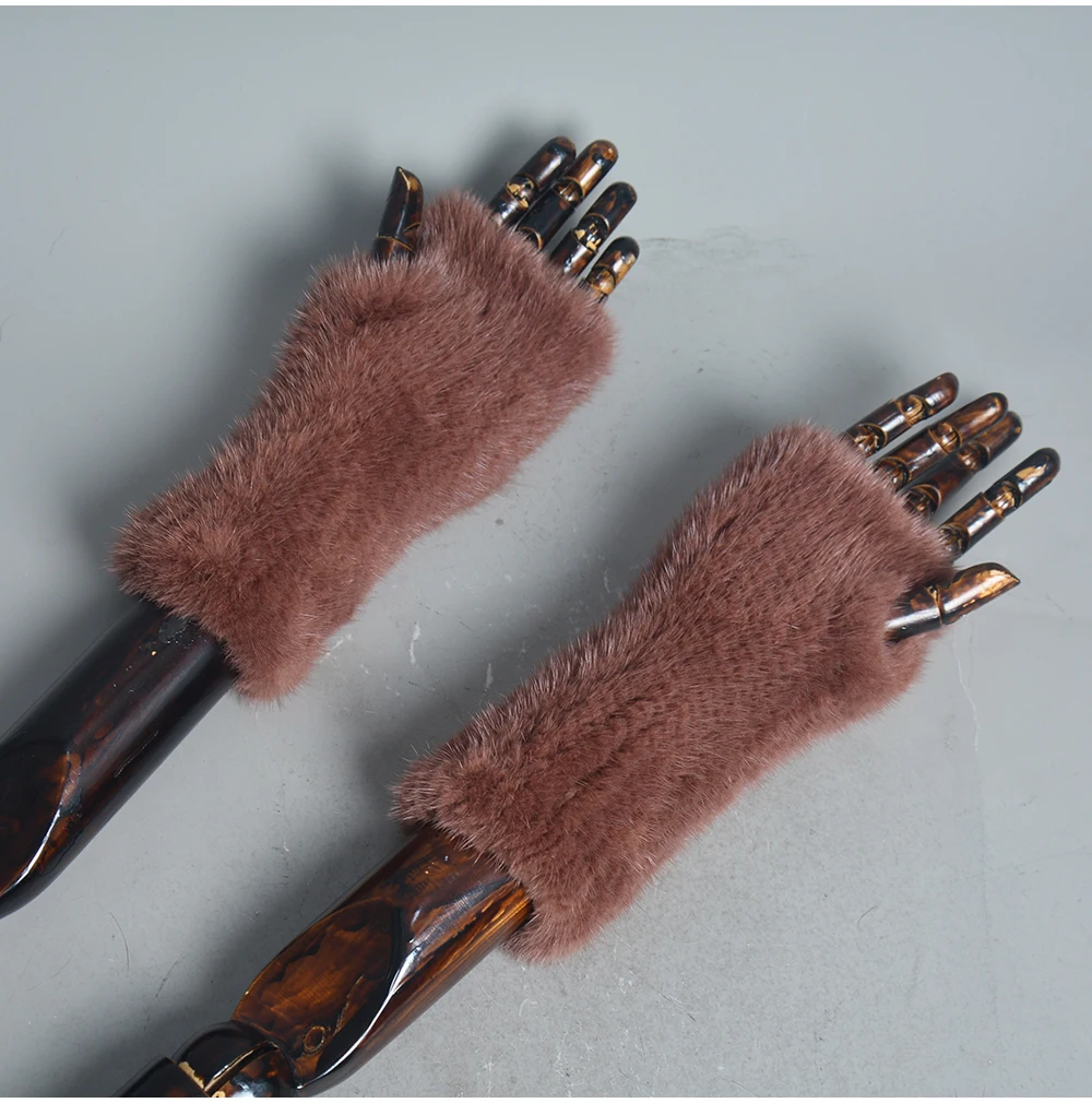New Women 100% Real Genuine Knitted Mink Fur Mittens Winter Warm Lady Real Fur Fingerless Gloves Handmade Knit Mink Fur Mitten
