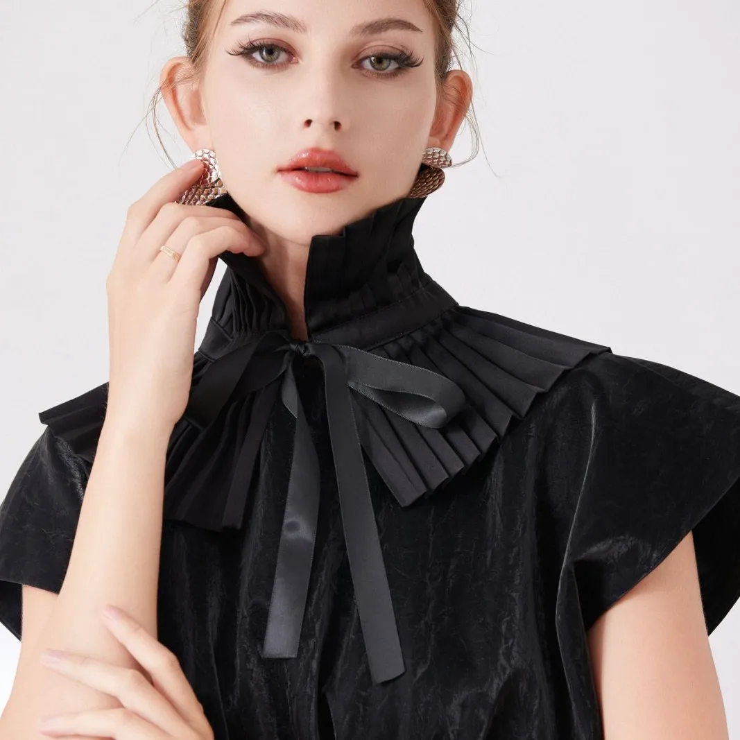 Women Black Cuffs Collar Set Detachable Fake Sleeves Cosplay Costume Accessories Dress Sweater Cuffs Collar Sewing Accessories