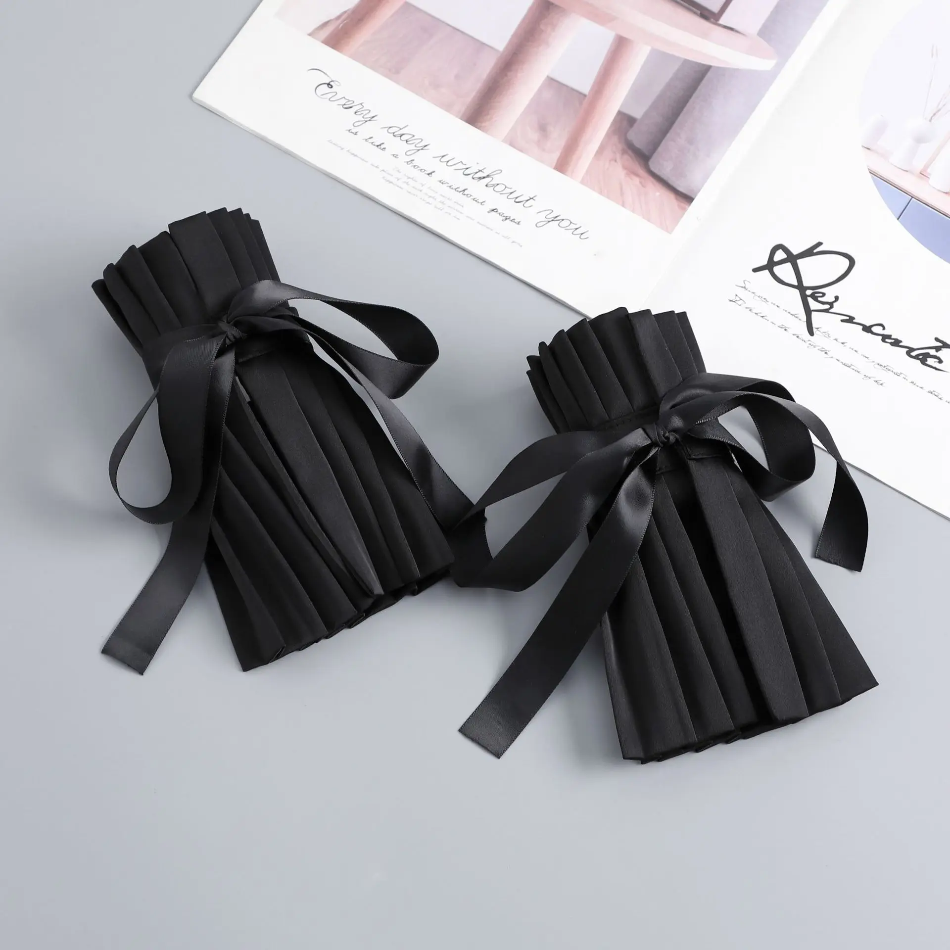 Women Black Cuffs Collar Set Detachable Fake Sleeves Cosplay Costume Accessories Dress Sweater Cuffs Collar Sewing Accessories