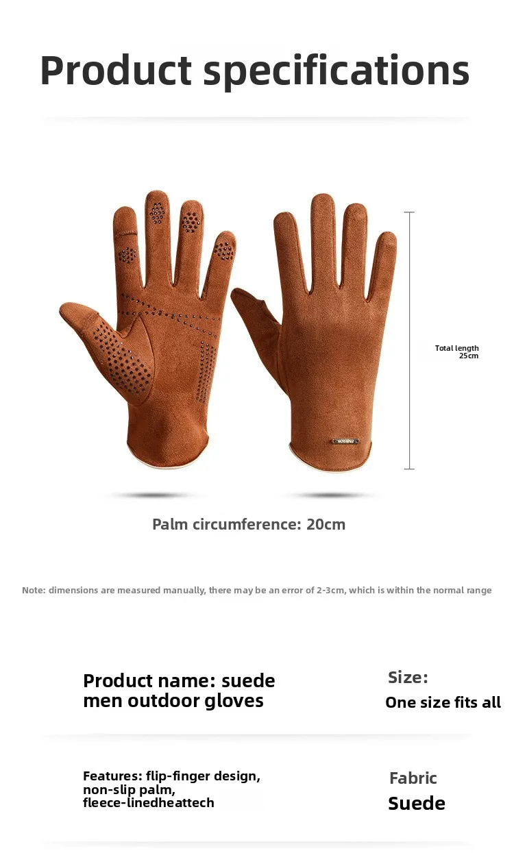 Winter Warm Gloves for Men's Outdoor Cycling and Driving Suede and Fleece Thickened Non-slip Touch Screen Gloves