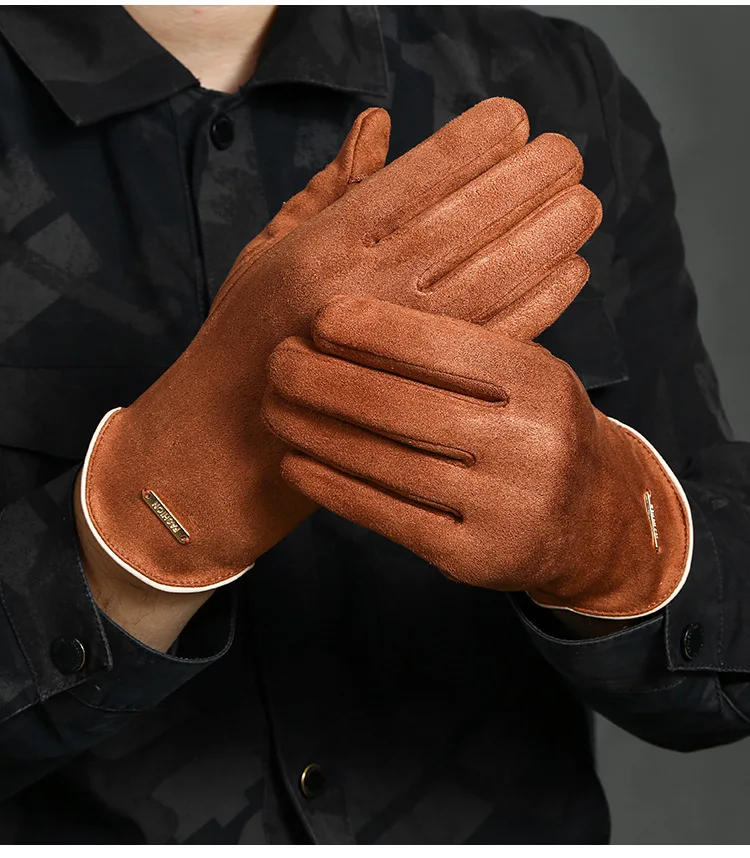 Winter Warm Gloves for Men's Outdoor Cycling and Driving Suede and Fleece Thickened Non-slip Touch Screen Gloves