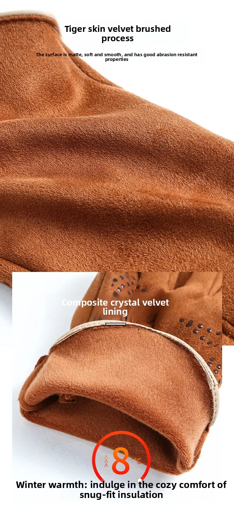Winter Warm Gloves for Men's Outdoor Cycling and Driving Suede and Fleece Thickened Non-slip Touch Screen Gloves