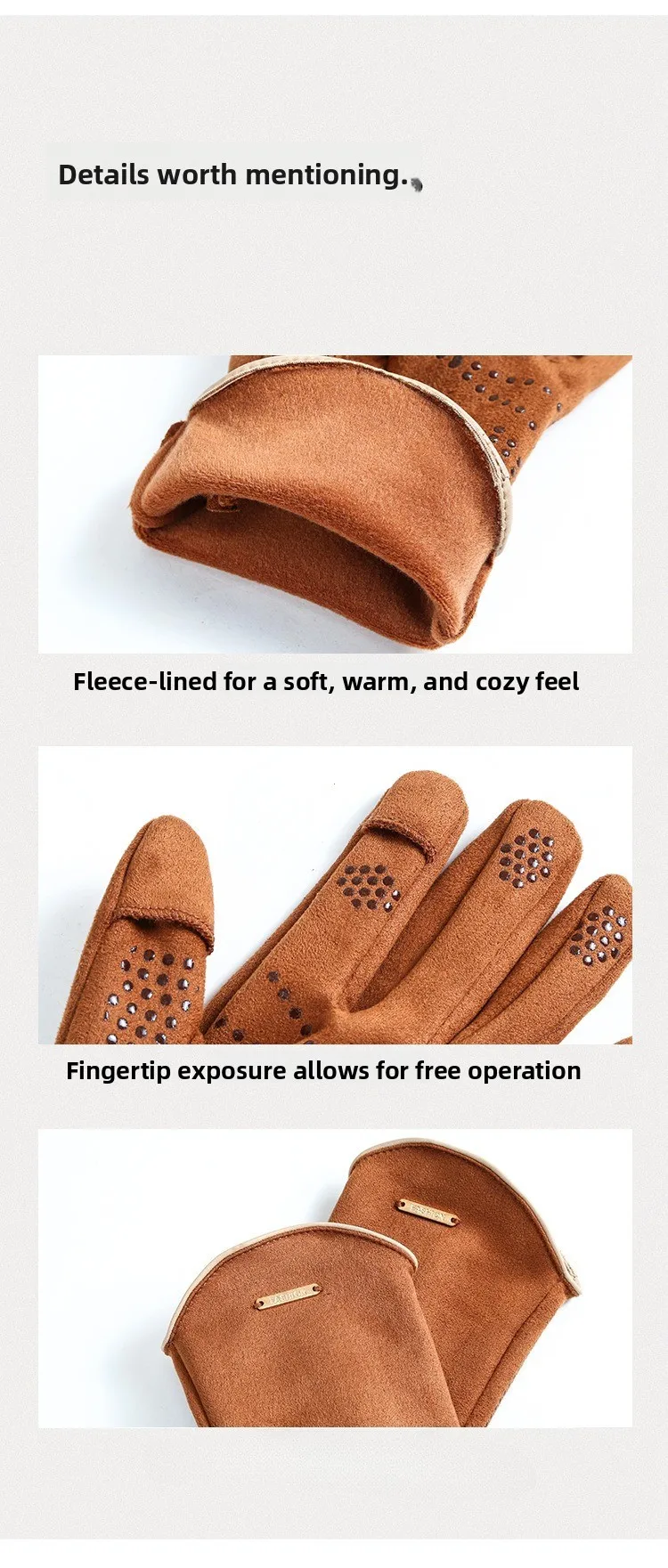 Winter Warm Gloves for Men's Outdoor Cycling and Driving Suede and Fleece Thickened Non-slip Touch Screen Gloves