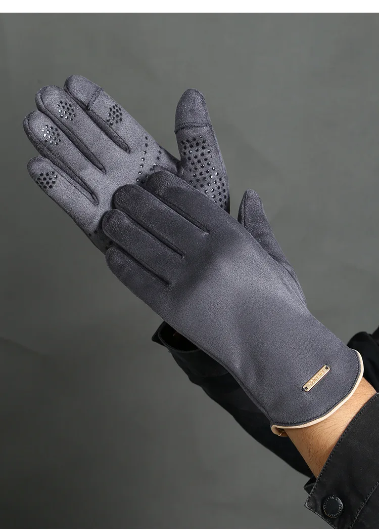 Winter Warm Gloves for Men's Outdoor Cycling and Driving Suede and Fleece Thickened Non-slip Touch Screen Gloves