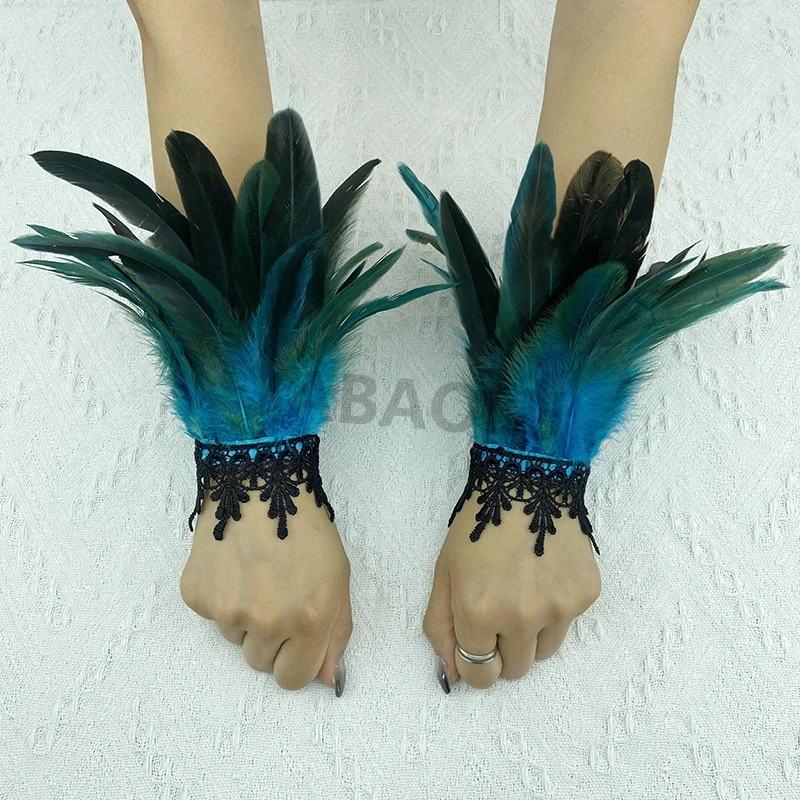 Natural Feather Sleeve Cuffs Gloves Party Cosplay Lace Wrist Cuffs Fur Sleeve Furry Accessories Carnival Stage Show Costume