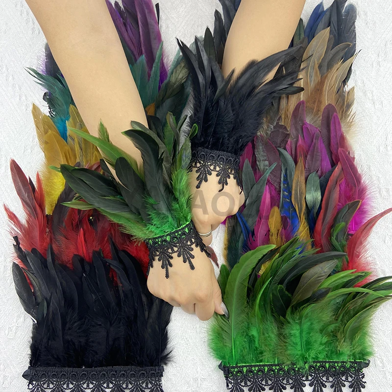 Natural Feather Sleeve Cuffs Gloves Party Cosplay Lace Wrist Cuffs Fur Sleeve Furry Accessories Carnival Stage Show Costume