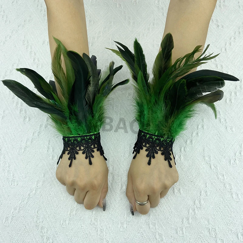Natural Feather Sleeve Cuffs Gloves Party Cosplay Lace Wrist Cuffs Fur Sleeve Furry Accessories Carnival Stage Show Costume
