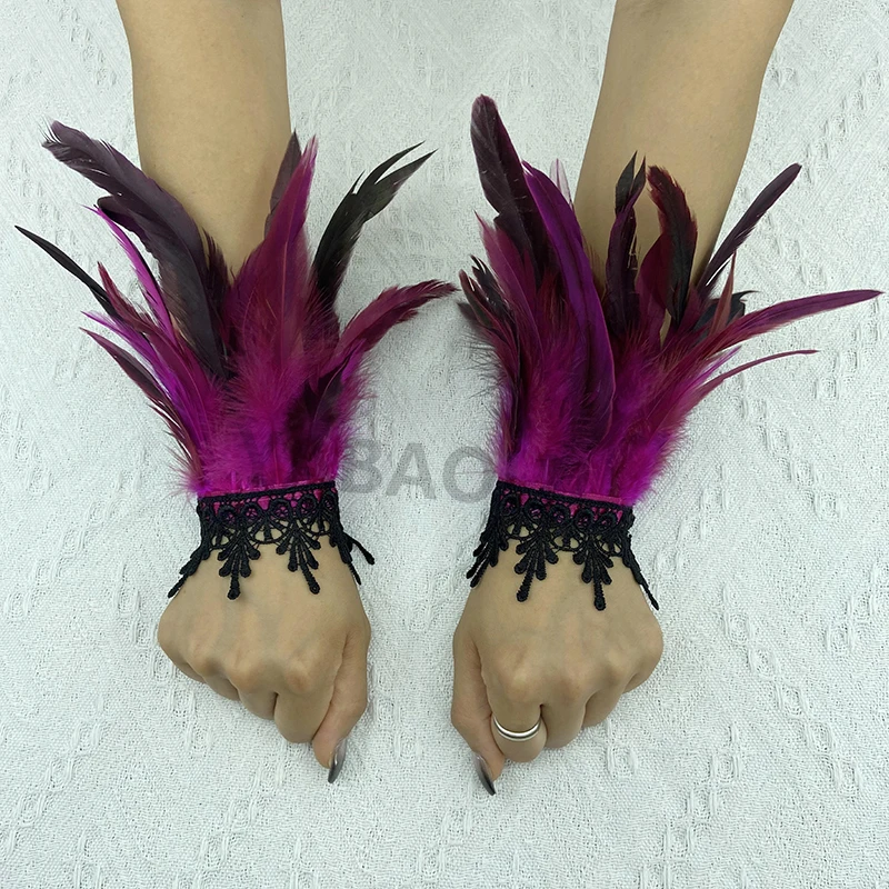 Natural Feather Sleeve Cuffs Gloves Party Cosplay Lace Wrist Cuffs Fur Sleeve Furry Accessories Carnival Stage Show Costume