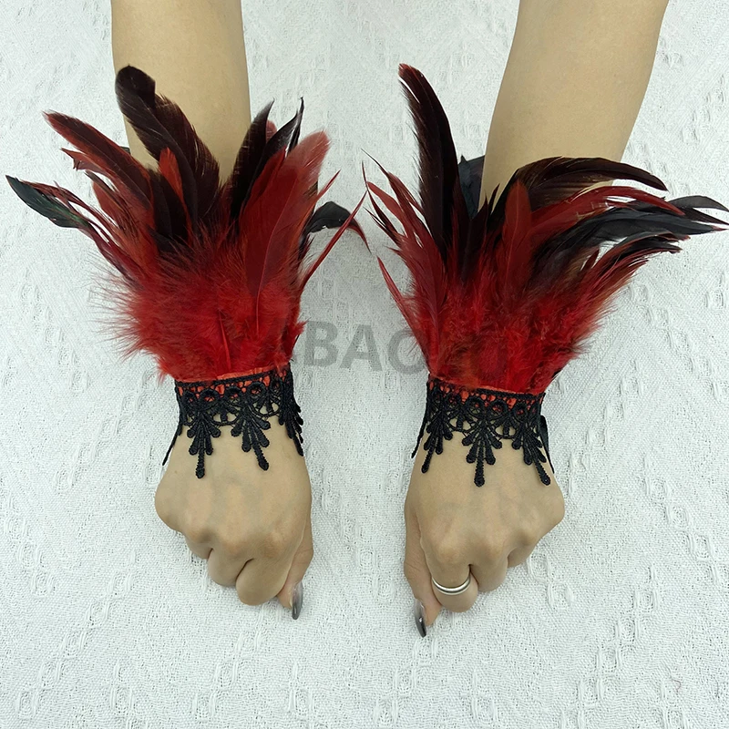 Natural Feather Sleeve Cuffs Gloves Party Cosplay Lace Wrist Cuffs Fur Sleeve Furry Accessories Carnival Stage Show Costume