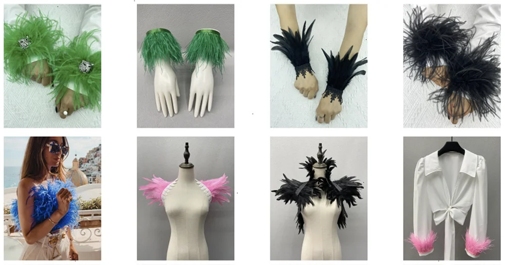Natural Feather Sleeve Cuffs Gloves Party Cosplay Lace Wrist Cuffs Fur Sleeve Furry Accessories Carnival Stage Show Costume