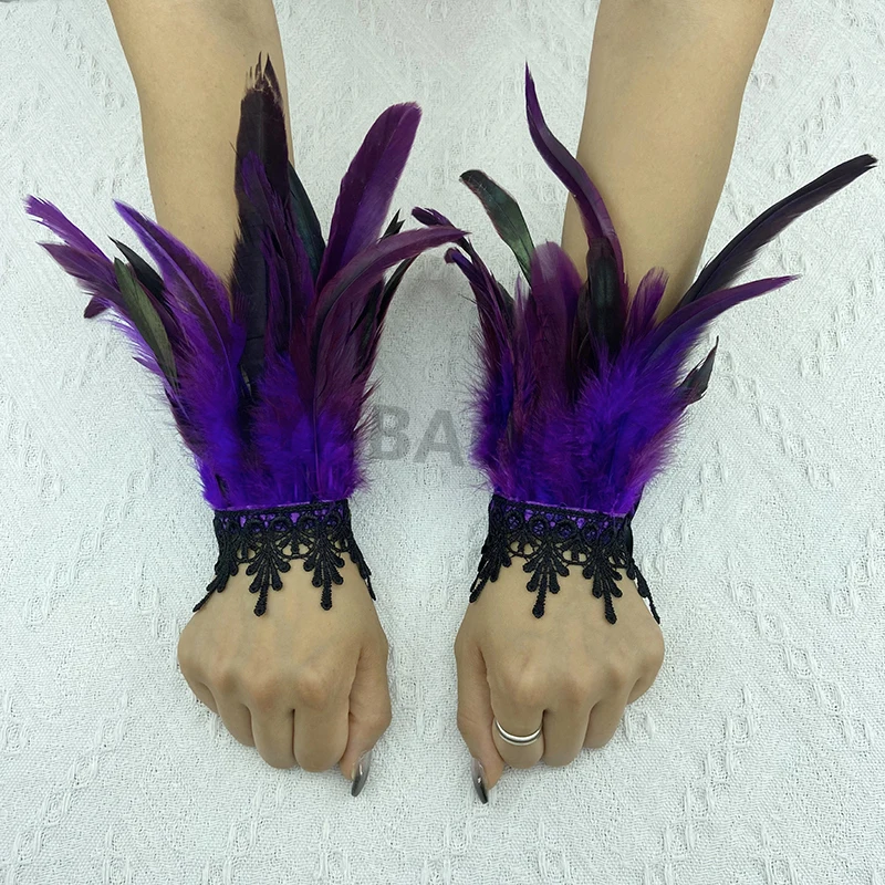 Natural Feather Sleeve Cuffs Gloves Party Cosplay Lace Wrist Cuffs Fur Sleeve Furry Accessories Carnival Stage Show Costume