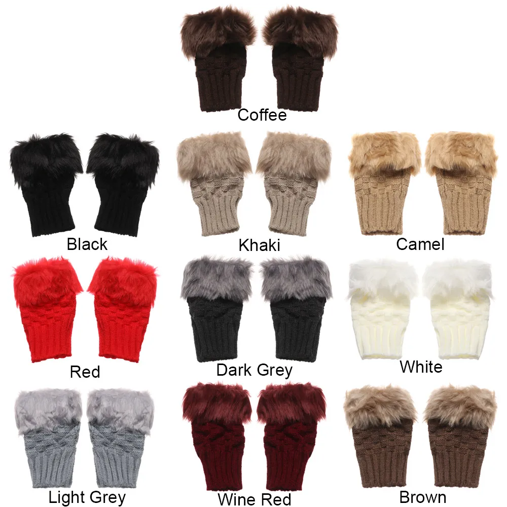 Winter Women Girls Faux Rabbit Hair Fingerless Thicken Warm Gloves Soft Stretch Mittens Outdoor Sports Half Finger Gloves
