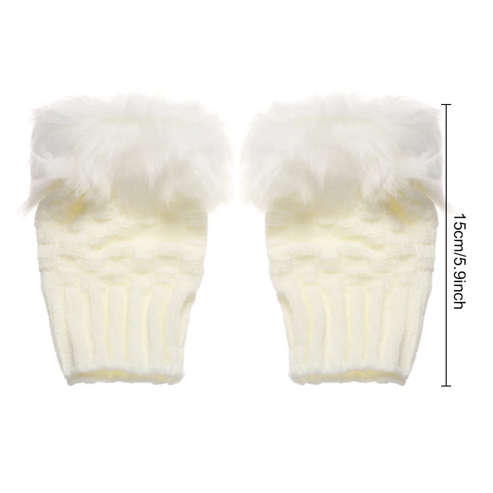 Winter Women Girls Faux Rabbit Hair Fingerless Thicken Warm Gloves Soft Stretch Mittens Outdoor Sports Half Finger Gloves