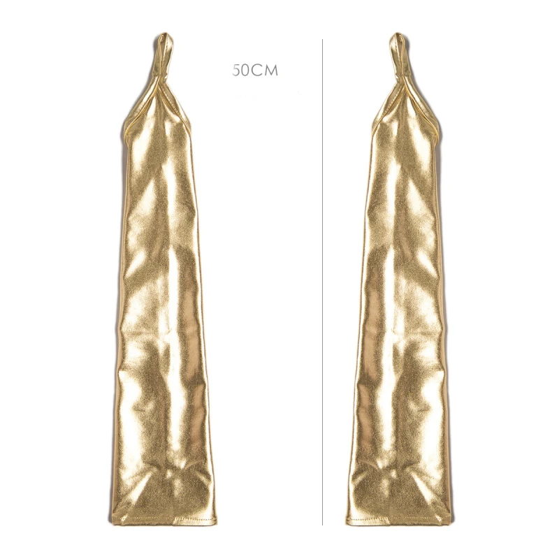 50cm Women Sexy Patent Leather Hook Finger Cosplay Punk Solid Stage Performance Fashion Personality Fingerless Gloves