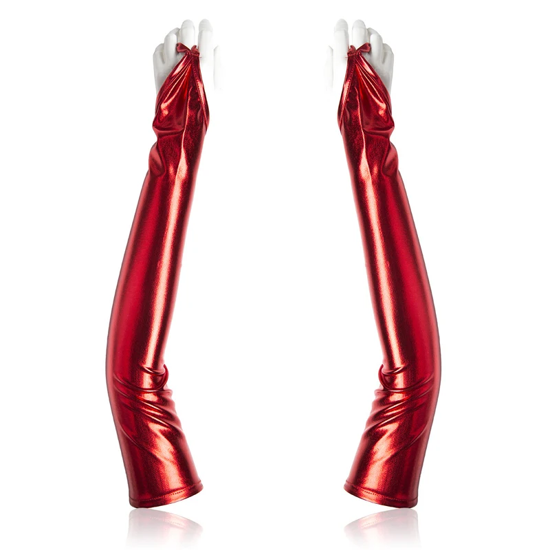 50cm Women Sexy Patent Leather Hook Finger Cosplay Punk Solid Stage Performance Fashion Personality Fingerless Gloves