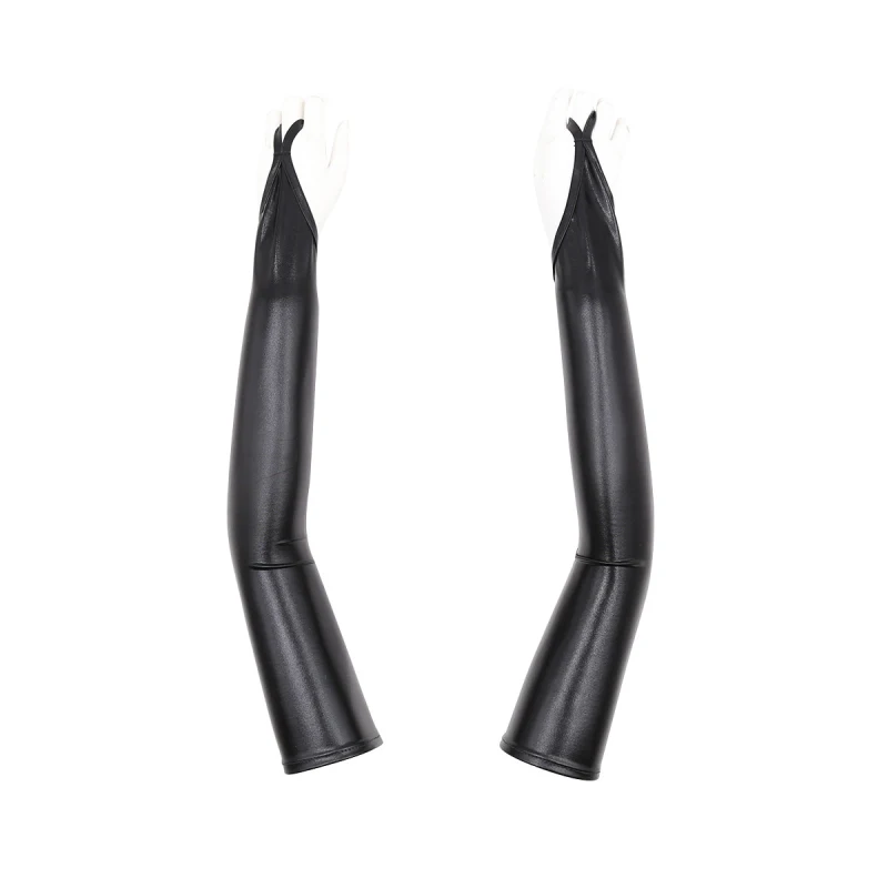 50cm Women Sexy Patent Leather Hook Finger Cosplay Punk Solid Stage Performance Fashion Personality Fingerless Gloves