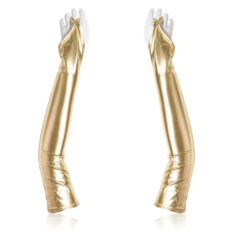 50cm Women Sexy Patent Leather Hook Finger Cosplay Punk Solid Stage Performance Fashion Personality Fingerless Gloves