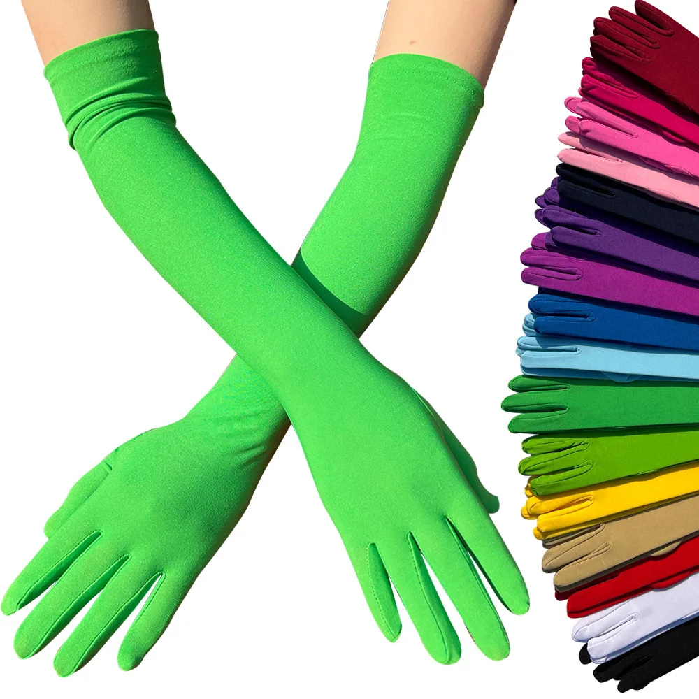 New Elastic Full Finger Holiday Party Gloves For Men Women Students Solid Knitted Long Mittens Outdoor Dance Dress Up Gloves